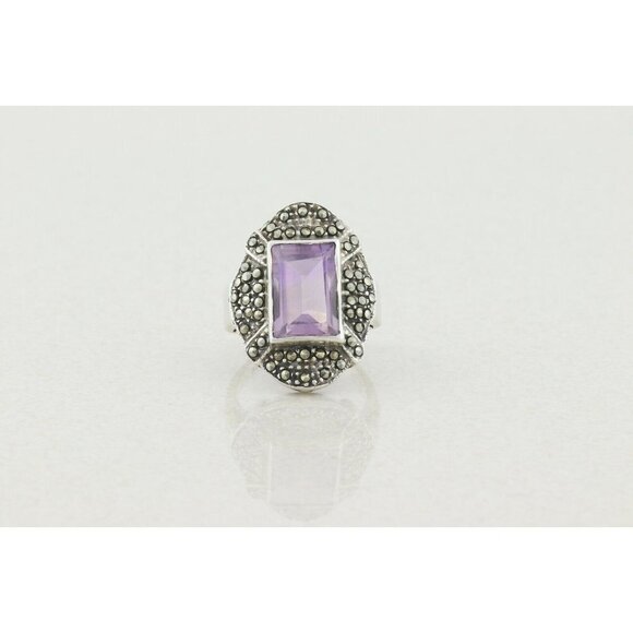 Sterling Silver Amethyst and Marcasite Ring Size 5 3/4 - Picture 4 of 8